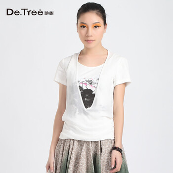 Detree<em>地树</em> 新款<em>女装</em>夏装雪纺拼接假两件水墨