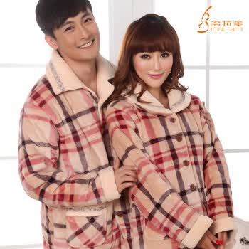 <em>多拉美秋冬</em>珊瑚绒夹棉加厚情侣<em>睡衣</em>长袖家居服