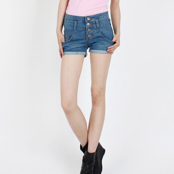 2014夏季<em>单排扣</em>复古<em>高腰牛仔短裤</em>女 收腹热裤