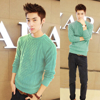 JUSTYLE 优雅人生 时尚麻花肌理粗棒<em>针</em>编织男