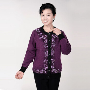 洛依诺中老年<em>女装</em>羊毛衫<em>开衫毛衣</em>外套加肥加大