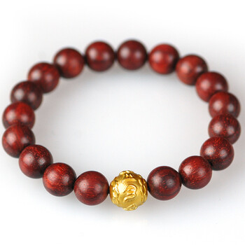 3D千足金硬金转运珠手链 佛教六字真言 小叶紫