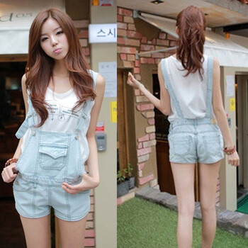 美妮姬夏装新款 复古连体裤牛仔<em>背带裤女</em> 背带