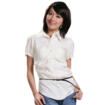 NEWTO 牛头牌 女装简洁褶皱泡泡袖T恤E1224002 白色 M(160/84A)