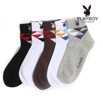 PLAYBOY 花花公子 精梳棉运动男袜1065 白/黑 均码