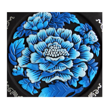 
                                        金乌炭雕（klinart） 富贵芙蓉盘 D345 家居饰品摆件 活性炭除甲醛 蓝色 D345                