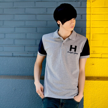 AMH 韩国2012新款夏装男装韩版拼色刺绣短袖polo衫NV2069 灰色 XL