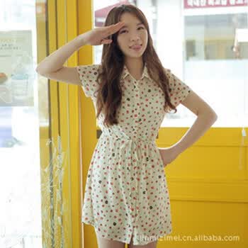 SOOBEST2012夏装新款韩版翻领系带收腰甜美田园风小碎花女连衣裙 图片色 均码