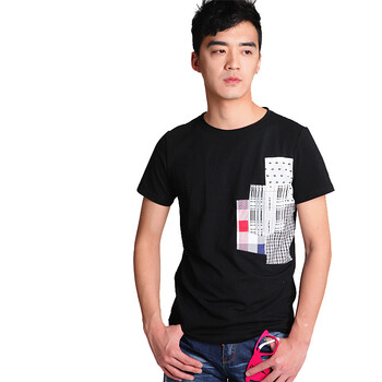 戒面/I&R 2012春夏男装新品拼接T恤 口袋贴布 拼接打底短袖T 黑色 L