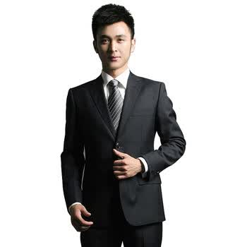 V3 MAN 新春新款 商务婚礼两粒扣平驳领高档羊毛 男士修身单件西服西装3001 黑色 180/96A（52）