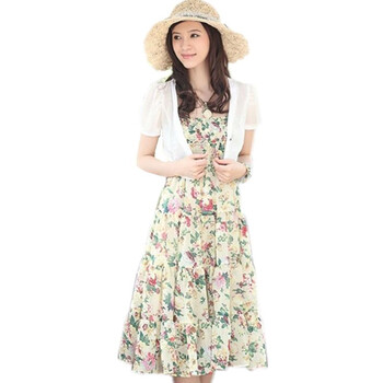 露西法兰 2012韩版女装夏装新款 吊带碎花雪纺连衣裙 CN-1232 米色 L