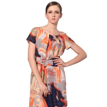 INSUN恩裳 2012夏季新品 优雅体贴短袖连衣裙 女 橙色90305040 橙色 XL