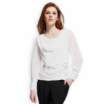 2012春装新款假两件圆领蝴蝶结雪纺衫女大码WR-273 白色 4XL