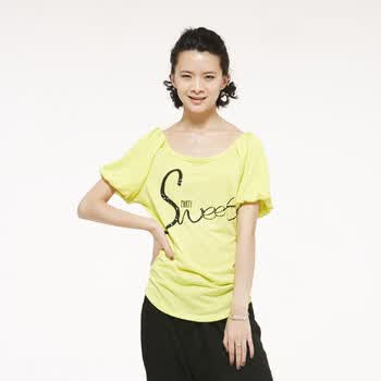 夏装2012新款 Gecom 女款 水钻字母印花甜美泡泡袖大领口圆领T恤 01030052 黄色 XL