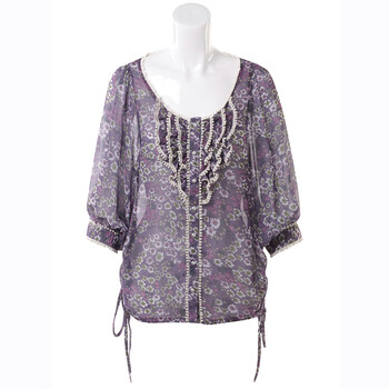SHOPING PLAN 2012新款夏装小碎花蕾丝雪纺衫 中袖雪纺上衣 29002 紫色 M