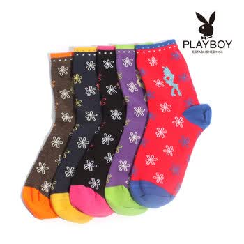 PLAYBOY 花花公子 时尚可爱糖果撞色精梳棉女式短筒袜2215 紫色 均码
