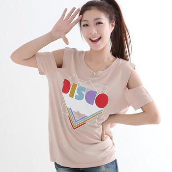 韩都衣舍 韩国2012夏装新款女T恤字母印花圆领短袖T恤HH1362 粉色 M