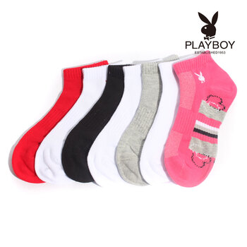 PLAYBOY 花花公子 女精梳棉运动袜2165 白/兰 均码