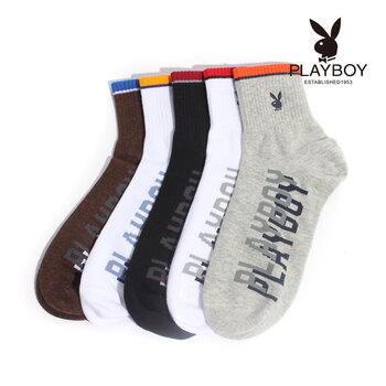 PLAYBOY 花花公子 撞色精梳棉弹性男士吸湿透气运动中筒袜2194 咖啡 均码
