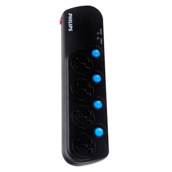 飞利浦（Philips）SPS5420C/93 新国际 一体芯结构防雷极性检测过载/儿童保护门双核四位分控插座 1.8米 黑色