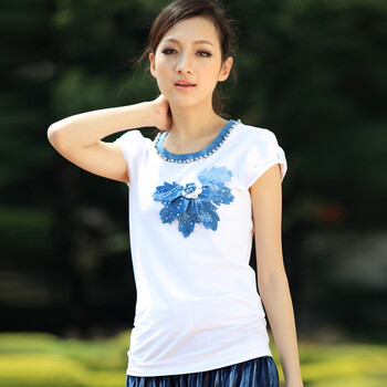 特尚莱菲 2012夏季新款韩版女装弹力修身公主袖短袖T恤MYL8628 白色 L
