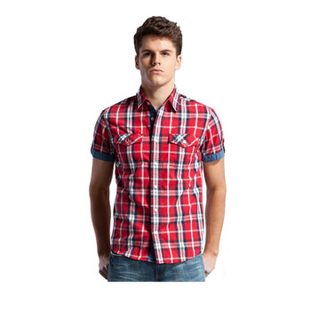 七匹狼SWJEANS男装 拼接格子衬衫171220504300 红色 56A 185/100 XXL