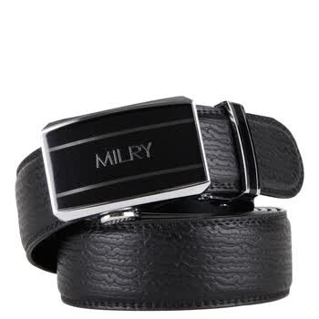 米莱恩MILRY二层牛皮压花自动扣商务皮带L0094 黑色 130