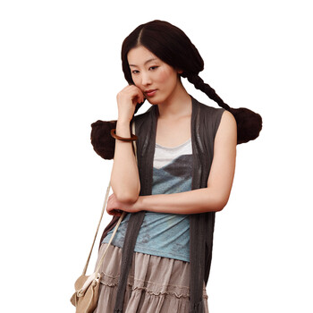 茵曼INMAN2012夏装新款经纬纱线相接时尚流苏领女马夹821131252 卡其色 L