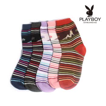PLAYBOY 花花公子 精梳棉时尚休闲条纹中筒袜女士袜子2216 橘黄 均码