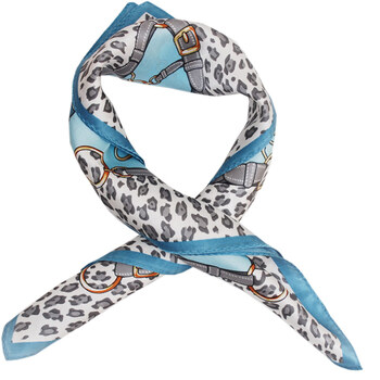 daisyfay黛丝妃丝巾100%桑蚕丝链扣豹纹真丝小方巾 淡蓝色dsf022