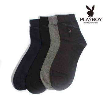 PLAYBOY 花花公子时尚简约男士竹纤维纯棉商务短筒袜吸湿排汗防臭2127 中灰 均码