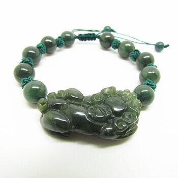 玉盈珠宝 天然缅甸翡翠玉貔貅手链 油青料精工