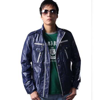 意大利品牌DC 2012经典男装百搭时尚立领深蓝/白色夹克外套 18102 浅蓝 L
