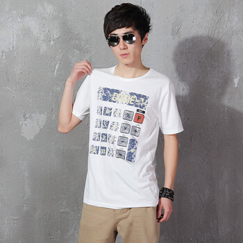 AMH 韩国2012新款夏装男装韩版修身纯色圆领短袖T恤NV2119 白色 XL