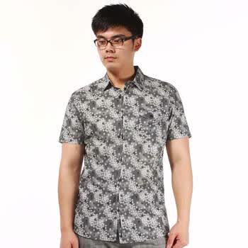 利郎lilanz男装 夏季新品 简约时尚 短袖衬衫 1XXC0221Y 灰黑间色 190
