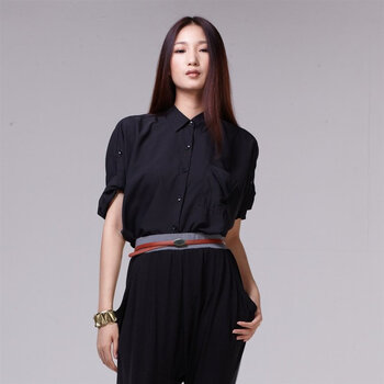 Giordano佐丹奴 衬衫 女知性可卷七分袖雪纺衬衫 01342003 黑色 M