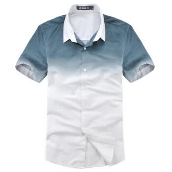 ruaye 新款夏装渐变色时尚休闲修身男式短袖衬衣衫R22C01 红色 XXL/185