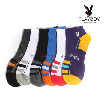PLAYBOY 花花公子 优质精梳纯棉透气休闲运动袜男船袜短筒袜子1101 6双装（颜色随机） 混色 均码