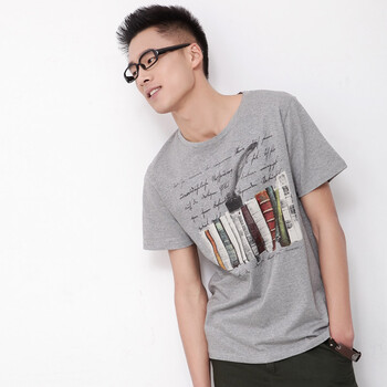 AMH 韩国2012夏装新款男装韩版修身纯色圆领短袖印花T恤NV2109 灰色 XL
