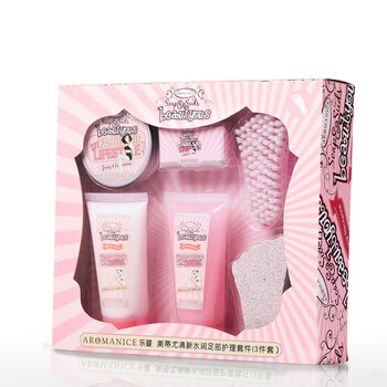 乐蔓 美蒂尤清新水润足部护理3件套 磨砂膏+足膜+润足乳 赠浴盐+浮石+粉色刷