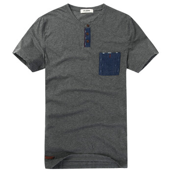 零号男 复古撞色牛仔拼接短Tee BFB0359 灰色 XXL