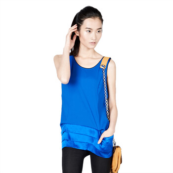 MO&Co.摩安珂 moco 欧美风纯色拼接背心 M112VET30 37海蓝 L