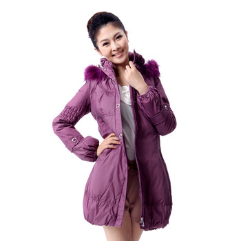蓝冰 女士 韩版泡泡袖蕾丝中长羽绒服^@^BA67080 亮紫 175/XXL