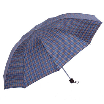 红叶Redleaf三折大伞面晴雨伞男格3300010咖啡蓝格
