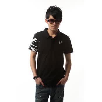 REDPEPPER时尚休闲POLO衫领全棉背后翅膀刺绣男式T恤 黑色 2XL