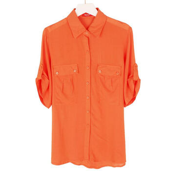 韩都衣舍 韩国2012韩版夏装新款女纯色翻领五分袖衬衫JP2049 橘色 L