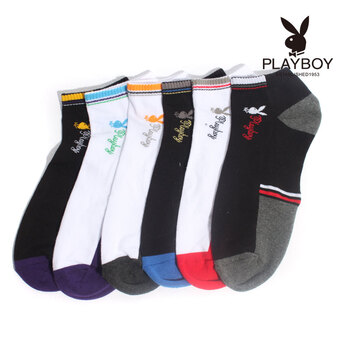 PLAYBOY 花花公子 精梳纯棉时尚撞色休闲运动袜男短筒袜子2179 黑/中花灰 均码