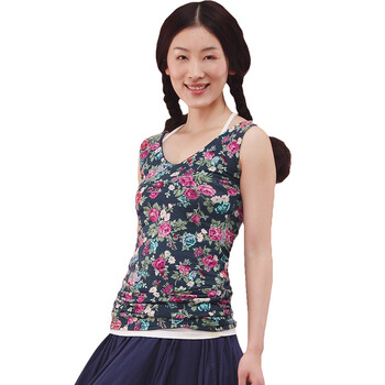 茵曼INMAN2012夏装新款V领玫瑰印花弹力女背心H822024557 宝蓝色 L