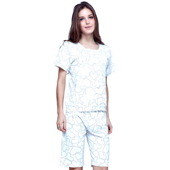 艾迪莎 夏季女士 心形短袖可爱休闲家居服睡衣两件套 A7048 白色 XL