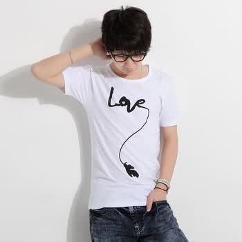 AMH 韩国2012夏装新款男装圆领印花短袖T恤NZ2078 白色 XL